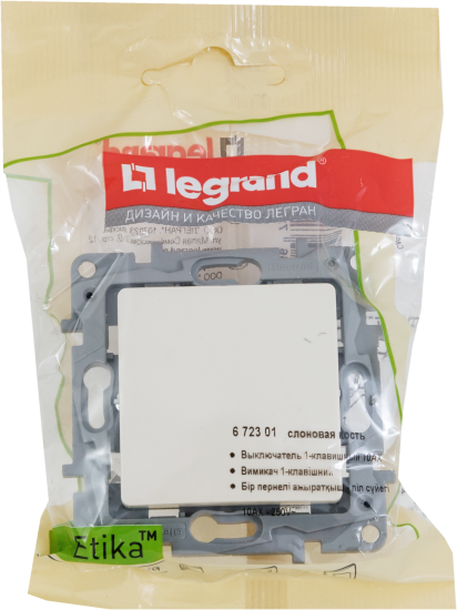 Выключатель одноклавишный - Legrand Etika - 10А 250В безвинтовые зажимы - слоновая кость