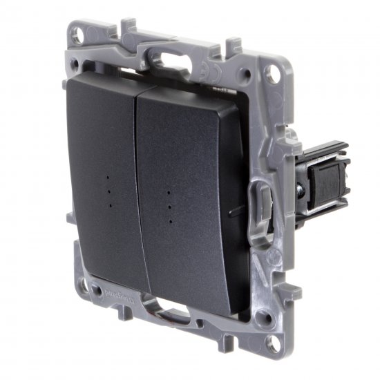 Переключатель двухклавишный с подсветкой/индикацией - Legrand Etika - 10А 250В безвинтовые зажимы - антрацит