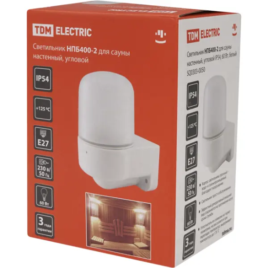 Светильник угловой TDM Electric Сауна 1xE27x60 Вт, IP54