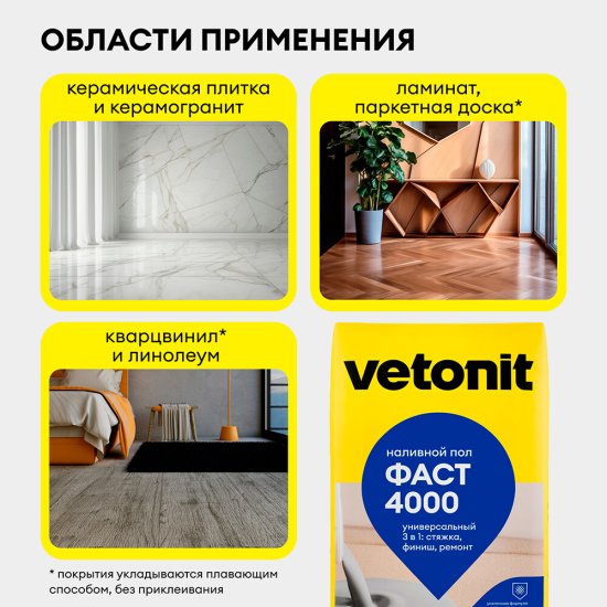Ровнитель (наливной пол) универсальный Vetonit Фаст 4000 20 кг