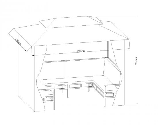Павильон садовый с 3 скамьями 2.9x2 м сталь бежевый
