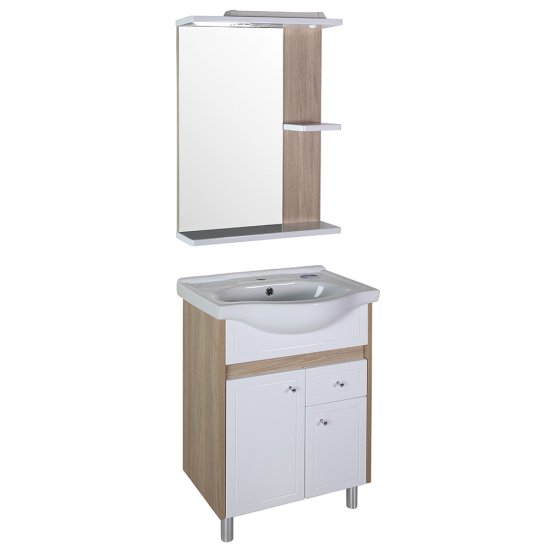 Зеркало с подсветкой с полкой прямоугольное 60х75 см в раме белой/дуб янтарный АСБ-Мебель Магнолия (9099)