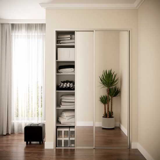 Дверь-купе SPACEO 2455x804 мм высота проема 2500 мм цвет зеркало широкий профиль матовое серебро