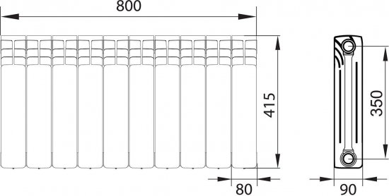 Радиатор секционный Equation Bimetal 350/90 10 секций боковое подключение биметалл белый