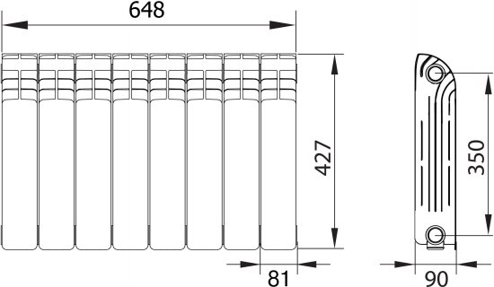 Радиатор секционный Equation Aluminium 350/90 8 секций боковое подключение алюминий белый
