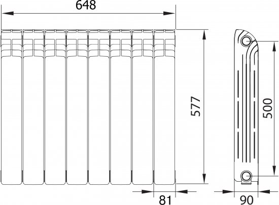 Радиатор секционный Equation Aluminium 500/90 8 секций боковое подключение алюминий белый