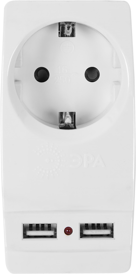 Разветвитель Эра SP-1e 1 розетка с заземлением 16 А 2 USB 2.1 А цвет белый