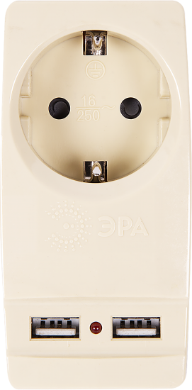 Разветвитель Эра SP-1e 1 розетка с заземлением 16 А 2 USB 2.1 А цвет бежевый