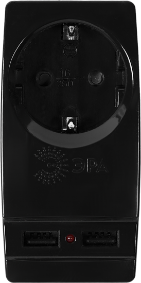 Разветвитель Эра SP-1e 1 розетка с заземлением 16 А 2 USB 2.1 А цвет черный