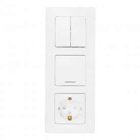 Блок выключатель и розетка Systeme Electric Blanca трехклавишный встраиваемый белый с подсветкой (BLNBS101211)