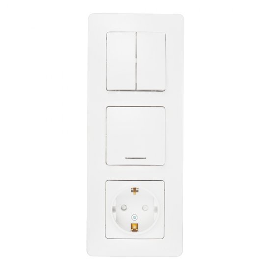 Блок выключатель и розетка Systeme Electric Blanca двухклавишный встраиваемый белый с подсветкой (BLNBS101211)