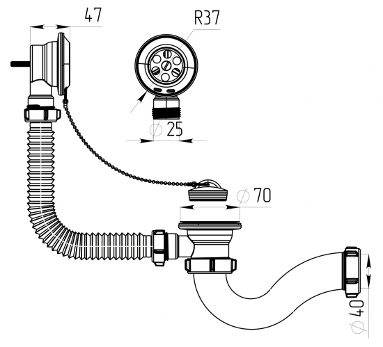 Сифон для ванны Акватер V110 с выпуском