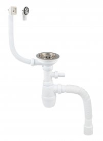 Сифон для мойки Equation d 90 мм с выпуском переливом и отводом для стиральной машины