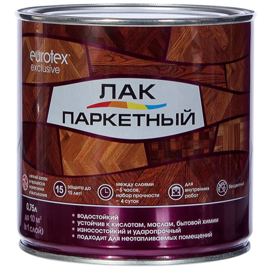 Лак паркетный алкид-уретановый Eurotex Exclusive матовый бесцветный 0.75 л