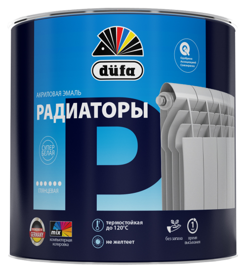 Эмаль для радиаторов Dufa Aqua глянцевая цвет белый 1.8 л база 1