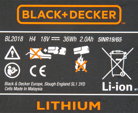 Аккумулятор Black&Decker, 2 Ач, 18 В универсальный