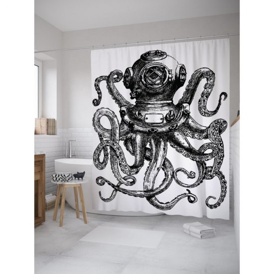 Шторка-занавеска для ванной JOYARTY Осьминог в скафандре