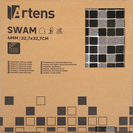 Мозаика стеклянная Artens Swam 32.7x32.7 см цвет черно-серый