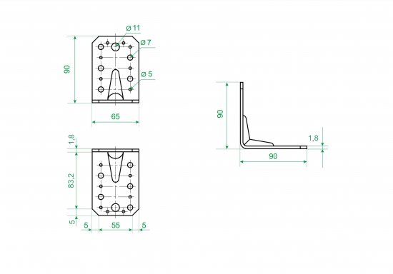 Угол крепежный усиленный KUU 90x90x65x1.8
