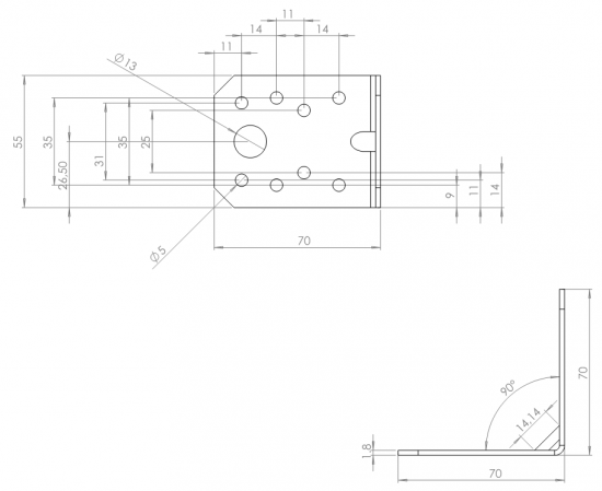 Угол крепежный усиленный KUU 70x70x55x1.8