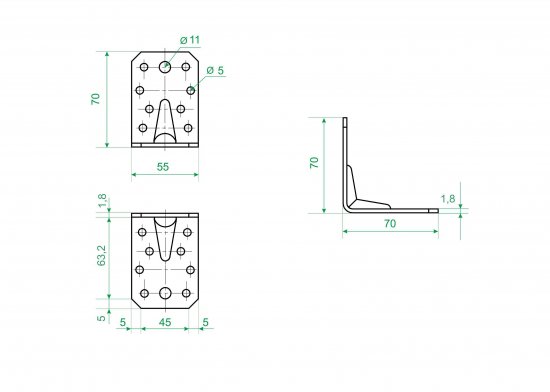 Угол крепежный усиленный KUU 70x70x55x1.8