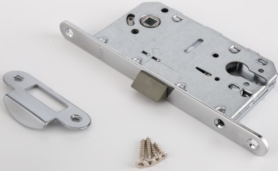 Защёлка межкомнатная под ключ 50-85 сталь/пластик хром