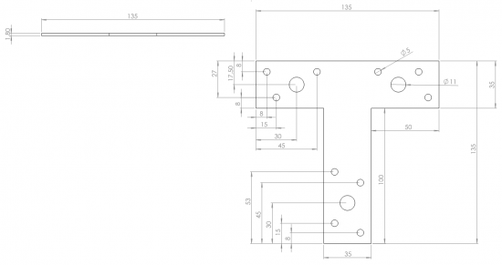 Пластина крепежная Т-образная 35x 135°x 135°x1.8