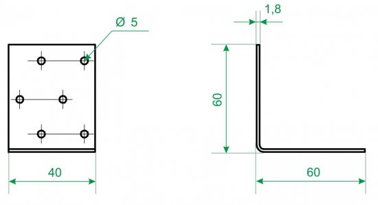 Угол крепежный равносторонний KUR 60x60x40x1.8