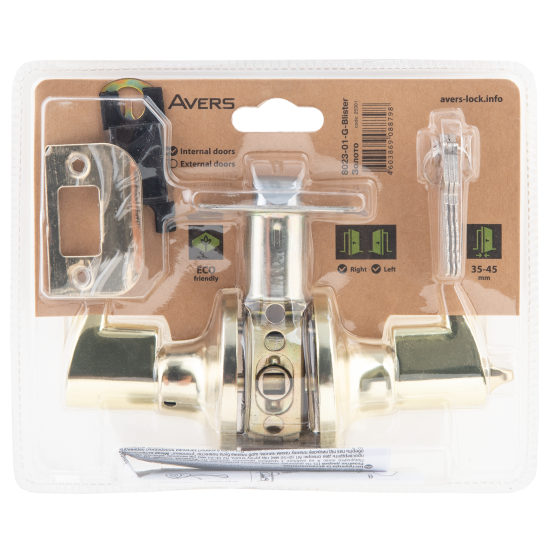 Ручка дверная на розетке Avers 8023-01 с ключом и фиксатором золото