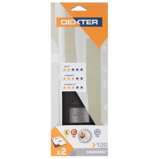 Лист сетчатый шлифовальный Dexter P120 280x115 мм, 2 шт.