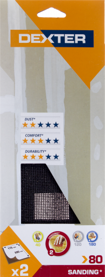 Лист сетчатый шлифовальный Dexter P80 280x115 мм, 2 шт.