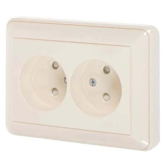 Розетка двойная встраиваемая Systeme Electric W59 без заземления со шторками цвет слоновая кость