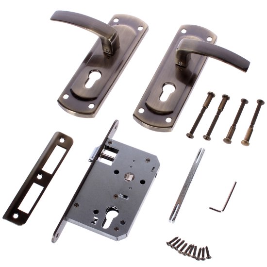 Замок врезной с дверными ручками на планке Palladium 460-25 античная бронза