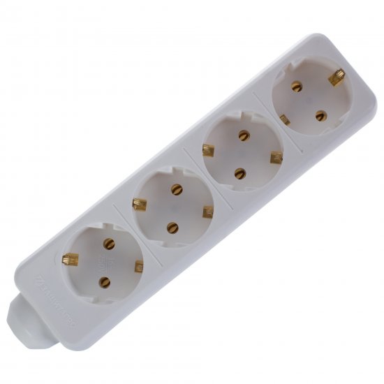 Колодка для удлинителя Защита Про 4 розетки с заземлением 3500 Вт цвет белый