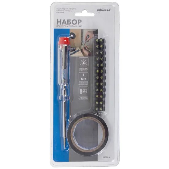 Набор электромонтажный: индикаторная отвёртка, клеммная колодка, изолента