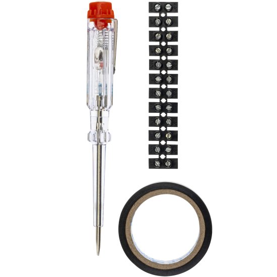 Набор электромонтажный: индикаторная отвёртка, клеммная колодка, изолента