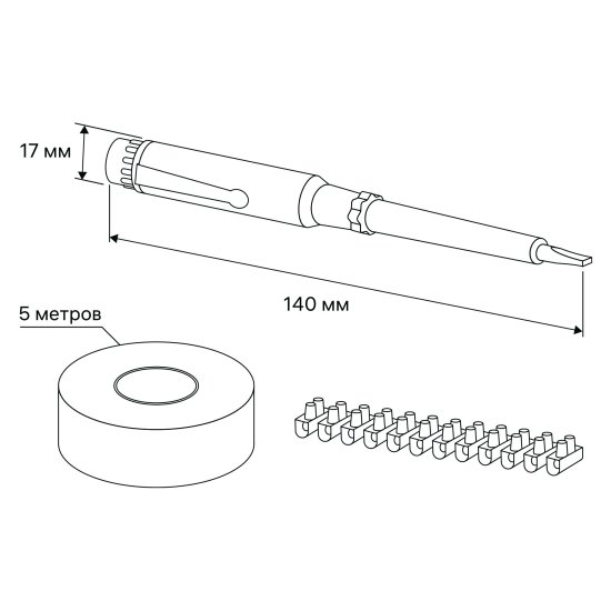 Набор электромонтажный: индикаторная отвёртка, клеммная колодка, изолента