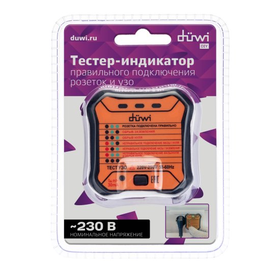 Тестер розеток и УЗО M6860 DIY, duwi