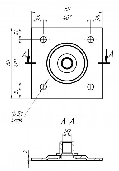 Пластина опорная 60x60x2 мм, гайка M8, оцинкованная сталь