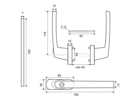 Ручка балконная двусторонняя с ключом, цвет белый