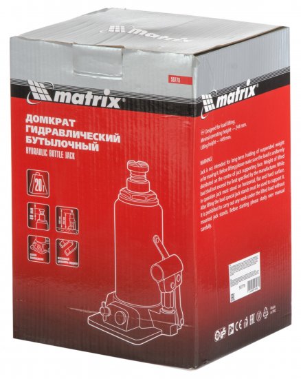 Домкрат бутылочный гидравлический Matrix 50778 до 20 т, 244-449 мм