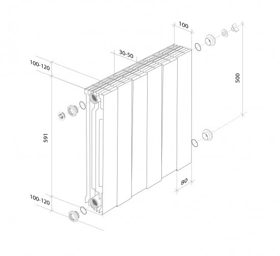 Радиатор секционный Royal Thermo Pianoforte RTP50010 500/100 10 секций боковое подключение биметалл белый