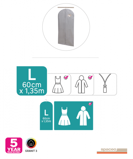 Чехол для одежды Spaceo 60x135 см полипропилен цвет серый