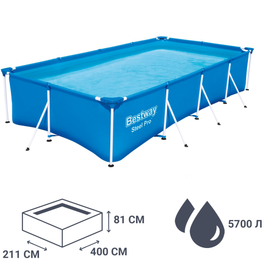 Бассейн каркасный прямоугольный Bestway 56424 BW 400x211x81 см 5700 л