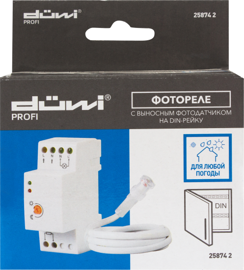 Фотореле на DIN-рейку с выносным датчиком, 3680 Вт, цвет белый, IP65