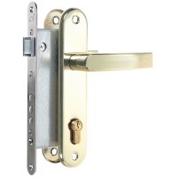 Замок врезной с дверными ручками на планке Просам ЗВ-4 золотой