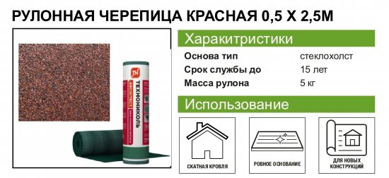 Рулонная черепица Технониколь Мини красный 2.5 м²