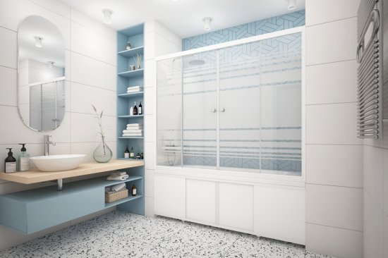 Шторка на ванну Метакам раздвижная 150x140 см матовое стекло профиль белый