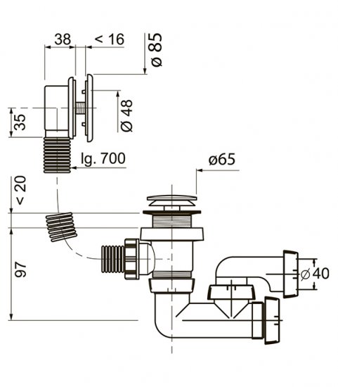 Сифон для ванны Wirquin Pro 1 1/2х40 мм регулируемый полуавтомат (30975014)