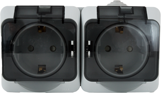 Розетка двойная накладная влагозащищённая Systeme Electric Этюд с заземлением с крышкой и шторками IP44 цвет серый